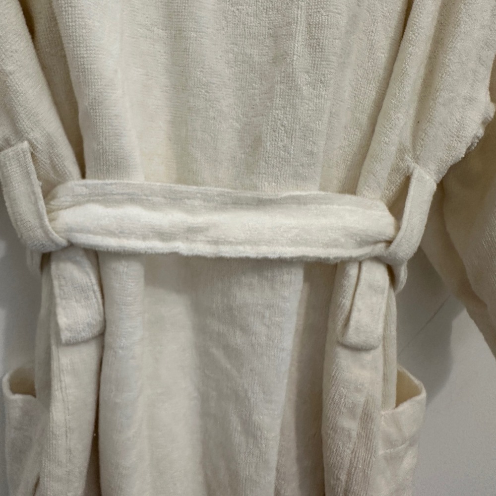 Cotton Terry Robe Cream Embroidered Rosebud Shawl Collar Cottagecore Tolga OS - Picture 4 of 10